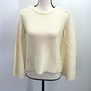 UEC Escada cream ribbed crewneck sweater snaps on shoulders small